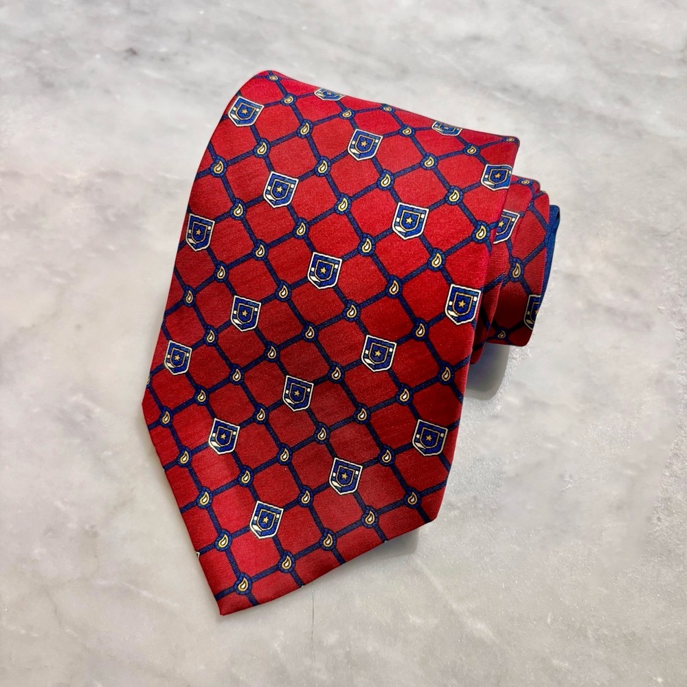 Vintage Red and Navy Blue Silk Patterned Tie